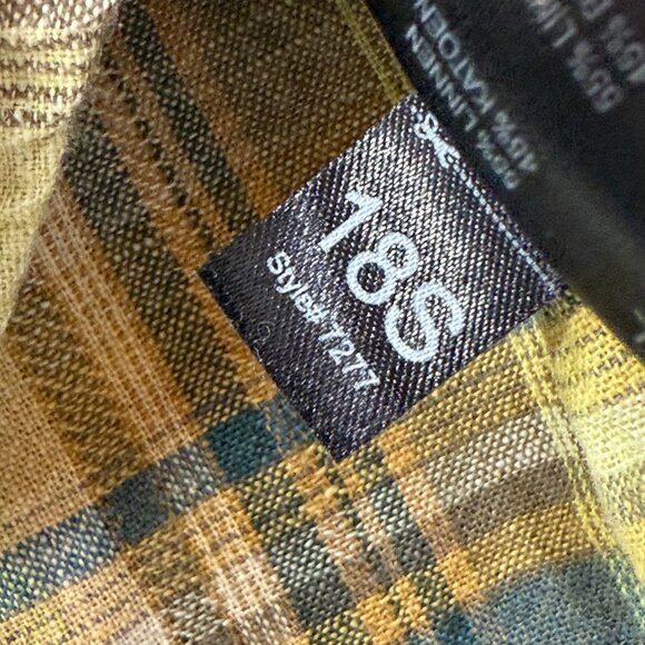 Kuhl Persuadr Shirt Men L Yellow Green Brown Linen Plaid Short Sleeve Button Up - Picture 8 of 15